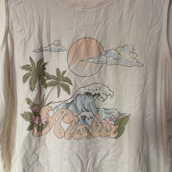 Time & Tru XXXL tank top cream aloha waves palm tree - Picture 4 of 4